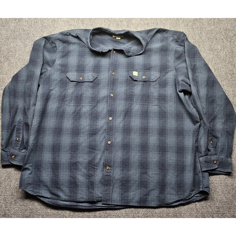 Carhartt Mens 4XL Relaxed Fit Blue Plaid Long Sleeve Button Down Shirt